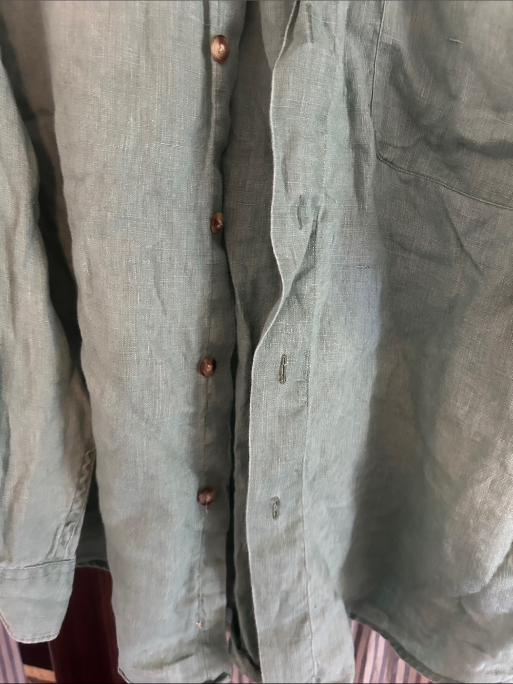 Claiborne Sage Green Mandarin Collar Button-Front Linen Top - Picture 6 of 6